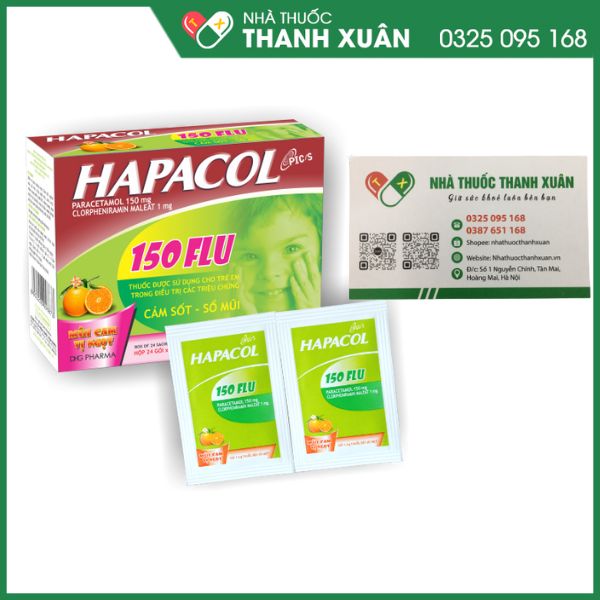 Thuốc cốm sủi bọt Hapacol 150 Flu trị triệu chứng cảm sốt, sổ mũi (24 gói x 1.5g)